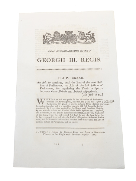 Act To Continue, Until The End Of The Next Session Of Parliament, For Regulating The Trade In Spirits Between Great Britain And Ireland Respectively, 1815 In the 55th Year of King George III 