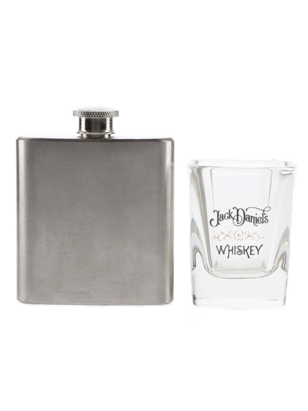 Jack Daniel's Whiskey Tumbler & Jack Daniel's Brand Hip Flask  6cm Tall & 6cm x 4.5cm