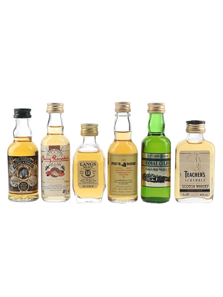 Assorted Blended Scotch Whisky The Gordon Highlanders, Langs 12 Year Old, Royal Culross 12 Year Old, Pig's Nose, Teacher's & Inverness 6 x 5cl