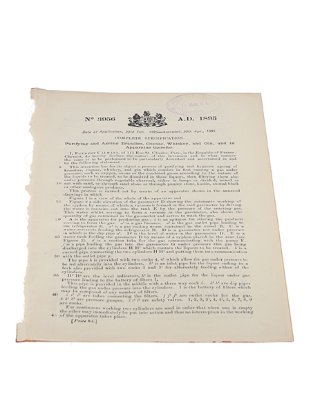 Patents for Purifying And Ageing Brandies, Cognac, Whiskey, And Gin, And In Apparatus Therefor Manchester Library 1895 