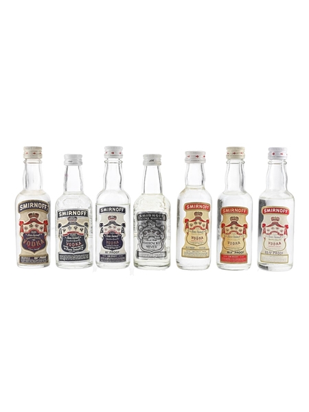 Smirnoff Blue, Red Label Vodka & Silver Bottled 1970s-1980s 7 x 5cl