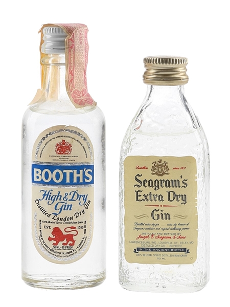 Booth's & Seagram's Dry Gin Bottled 1970s-1980s 2 x 5cl