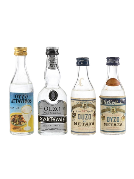 Assorted Greek Ouzo D'Artemis Black, Metaxa & Attaviros 4 x 4.6cl-5cl