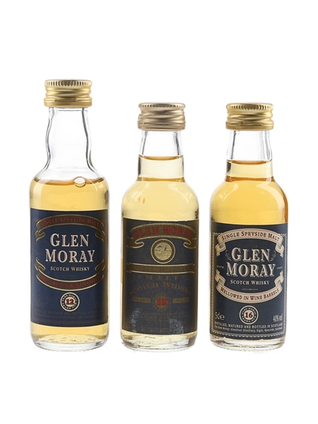 Glen Moray 12 Year Old & 16 Year Old Bottled 1990s 3 x 5cl / 40%