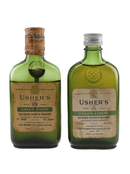 Usher's Green Stripe Bottled 1950s & 1960s - J & G Stewart Ltd. 2 x 5cl / 40%