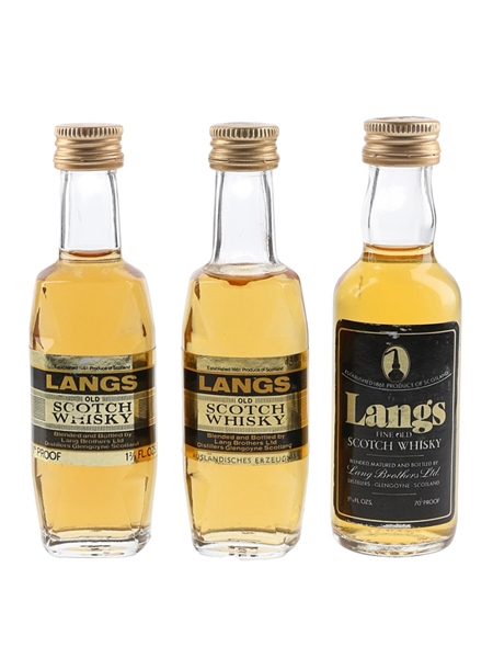 Langs Bottled 1970s 3 x 5cl