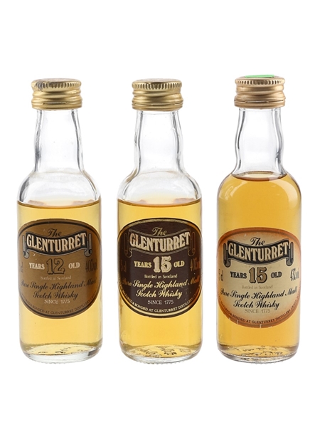 Glenturret 12 & 15 Year Old Bottled 1980s 3 x 5cl