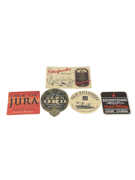 Assorted Single Malt Scotch Whisky Coasters And Glenfarclas Postcard  