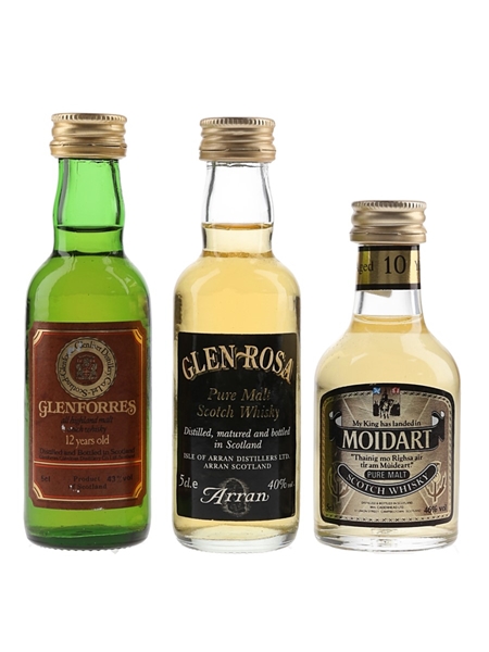 Glen Rosa, Glenforres 12 Year Old & Moidart 10 Year Old Bottled 1970s 3 x 5cl