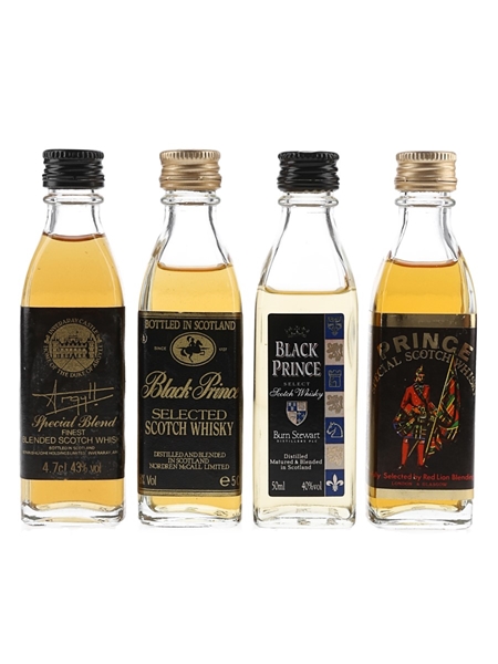 Assorted Blended Scotch Whisky Argyll Special Blend, Black Prince & Prince Special Scotch Whisky 4 x 4.7cl-5cl