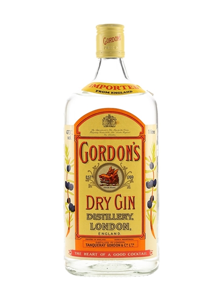 Gordon's Dry Gin Bottled 1980s - Duty Free 100cl / 47.3%