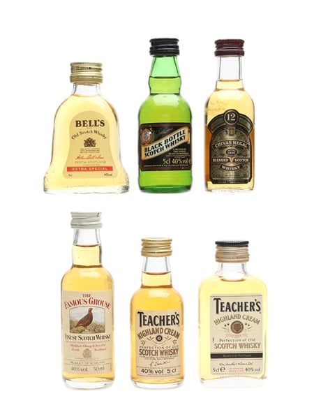 Assorted Blended Scotch Whisky Miniatures Chivas Regal, Teacher's, Bell's, Famous Grouse 6 x 5cl