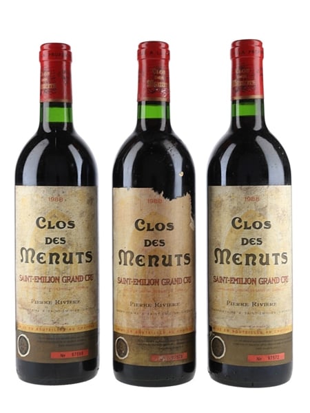 Clos Des Menuts 1988 Saint Emilion Grand Cru 3 x 75cl / 12.5%