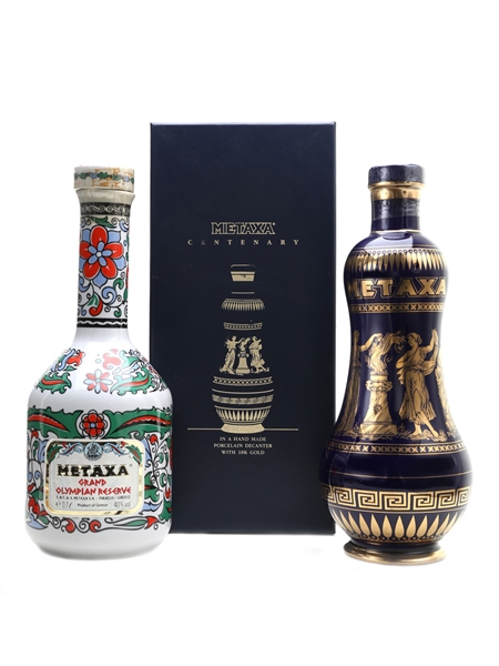 Metaxa Centenary & Grand Olympian Reserve Ceramic Decanters 2 x 70cl / 40%