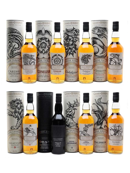 Game Of Thrones Whiskies Set Cardhu, Clynelish, Dalwhinnie, Glendullan, Lagavulin, Oban, Royal Lochnagar & Talisker 8 x 70cl