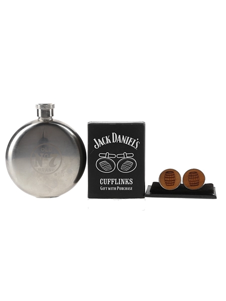 Jack Daniel's Hip Flask & Old No.7 Brand Cufflinks  