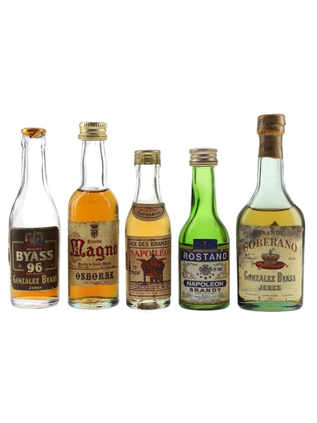 Gonzalez Byass 96, Magno Osbornk Napoleon Jacquet, Rostand 5 Star & Soberano Bottled 1960s-1970s 5 x 5cl