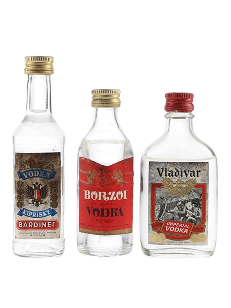 Borzoi, Bardinet & Vladivar Bottled 1970s 3 x 5cl-6cl