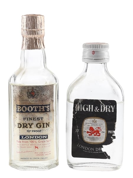 Booth's Finest Dry Gin & High & Dry Bottled 1950s & 1970s 2 x 5cl / 40%