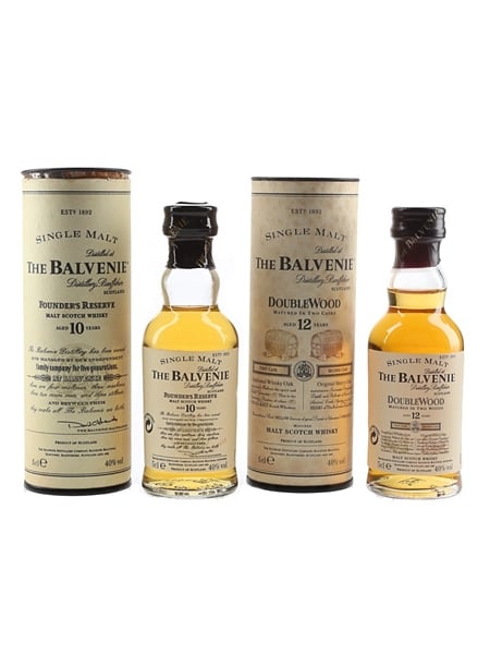 Balvenie 10 Year Old Founder's Reserve & Balvenie 12 Year Old Double Wood Bottled 1990s 2 x 5cl / 40%