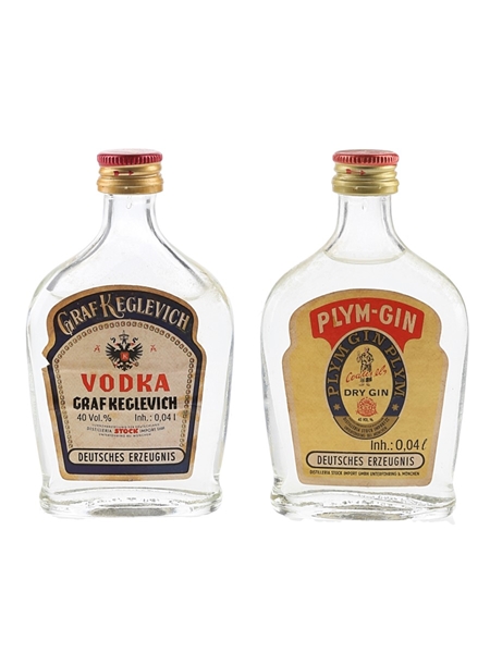 Stock Plym Gin & Graf Keglevich Vodka Bottled 1970s-1980s 2 x 4cl / 40%