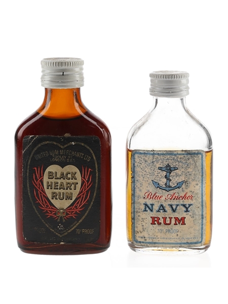 Black Heart Demerara Rum & Blue Anchor Navy Rum Bottled 1970s 2 x 5cl / 40%