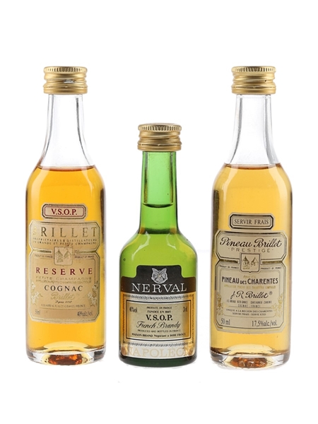 Brillet VSOP Reserve, Pineau Brillet & Nerval VSOP Bottled 1970s-1980s 3 x 3cl-5cl