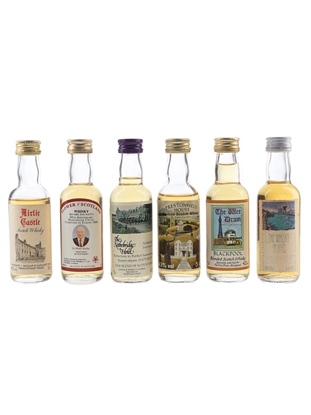 Assorted Blended Whisky Blackpool, Rutherglen Flower of Scotland, Nethybridge Hotel, Prestonfield Airlie Castle & House De Luxe & Whyte & Mackay The Whisky Of 1990 6 x 5cl / 40%