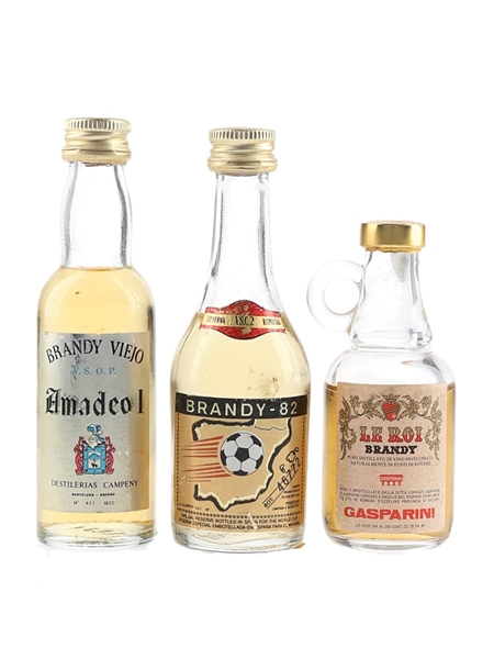 Amadeo I VSOP, Brandy 82 & Le Roi Brandy Bottled 1970s-1980s 3 x 2.5cl-5cl