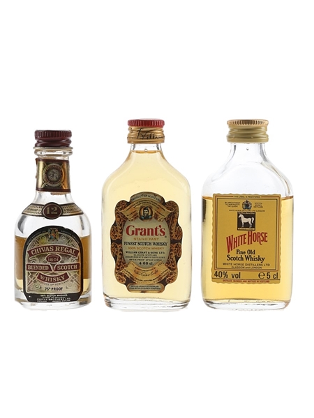 Chivas Regal 12 Year Old, Grant's Stanfast & White Horse Bottled 1970s-1980s 3 x 4.68cl-5cl