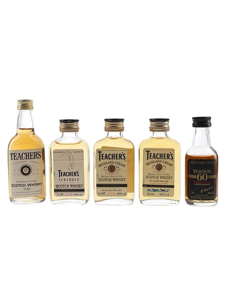 Teacher's Highland Cream, Scramble & Teacher's 60 Reserve Stock Bottled 1970s-1990s 5 x 5cl