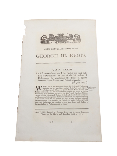 Act To Continue, Until The End Of The Next Session Of Parliament, For Regulating The Trade In Spirits Between Great Britain And Ireland Respectively, 1815 In the 55th Year of King George III 