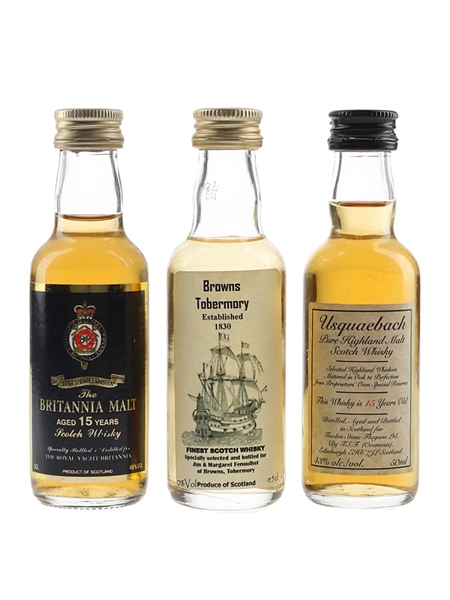 Britannia Malt 15 Year Old, Browns Tobermory & Usquaebach 15 Year Old  3 x 5cl