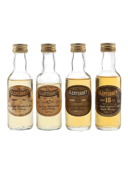 Glenturret 8, 10, 12 & 15 Year Old Bottled 1980s 4 x 5cl