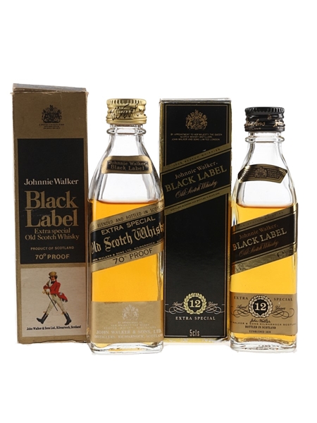 Johnnie Walker Black Label Extra Special & 12 Year Old Bottled 1970s - 1980s 2 x 5cl / 40%