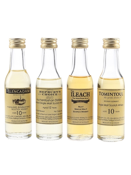 Whisky Tasting Company Ileach Peaty, Glencadam 10 Year Old, Hepburn's Choice 12 Year Old  & Tomintoul 10 Year Old 4 x 5cl