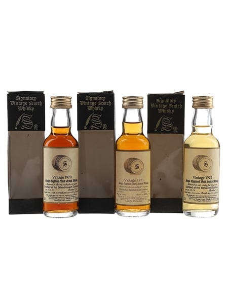 Balvenie 1974 15 Year Old, Glenlivet 1973 21 Year Old & Glendronach 1970 20 Year Old Bottled 1990s - Signatory Vintage 3 x 5cl