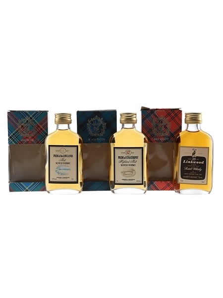 Pride Of Lowlands 12 Year Old, Linkwood 25 Year Old & Strathspey 12 Year Old Bottled 1980s 3 x 5cl / 40%