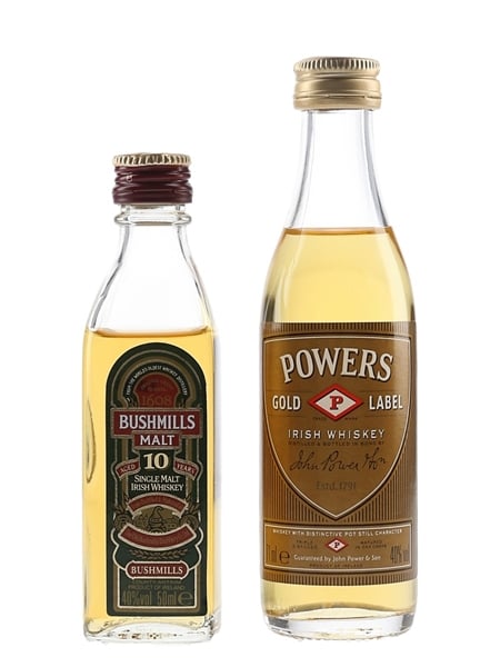 Bushmills 10 Year Old & Powers Bottled 1990s 2 x 7.1cl-5cl / 40%