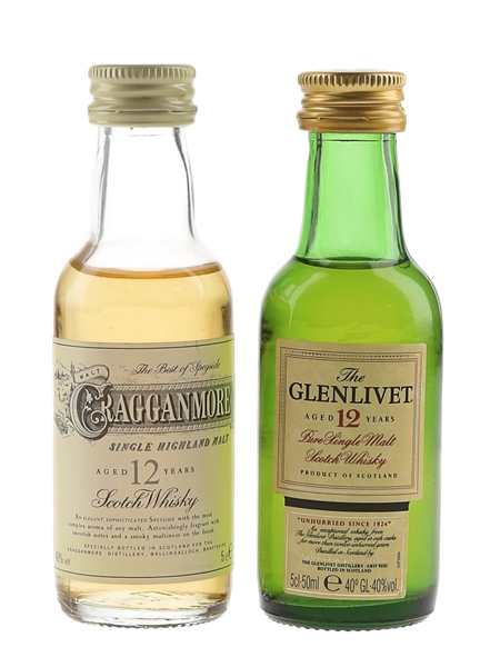 Cragganmore 12 Year Old & Glenlivet 12 Year Old Bottled 2000s 2 x 5cl / 40%