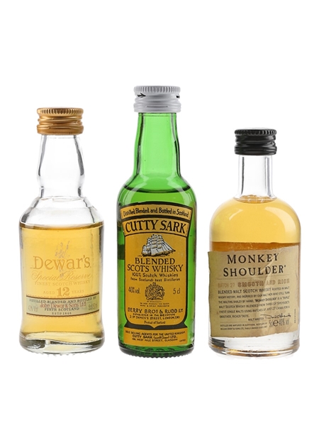 Cutty Sark, Dewar's 12 Year Old & Monkey Shoulder  3 x 5cl