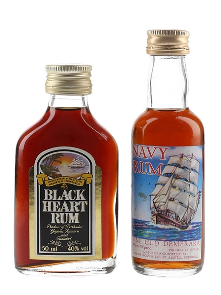 Black Heart Rum & Walter Hicks Navy Rum Bottled 1980s 2 x 5cl / 40%