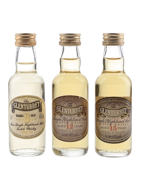 Glenturret 8, 12 & 15 Year Old Bottled 1980s 3 x 5cl / 40%