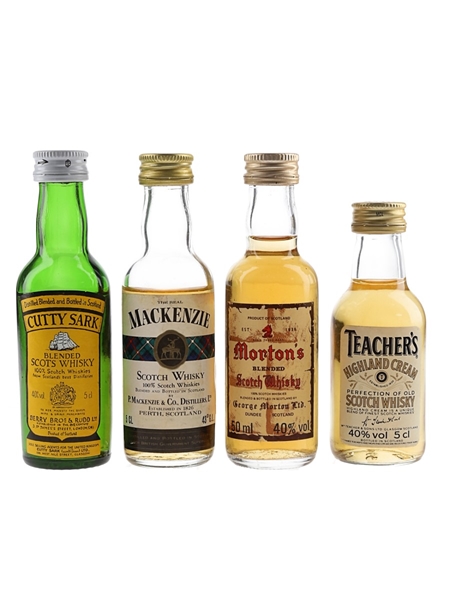 Cutty Sark, Morton's, Mackenzie & Teacher's Highland Cream Bottled 1980s 4 x 5cl