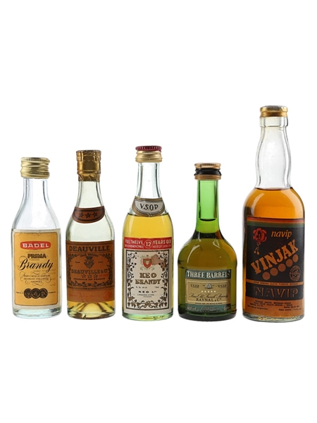 Assorted Brandy Keo Brandy, Three Barrels VSOP, Deauville, Prima Brady & Navip Vinjak 5 x 5cl-10cl