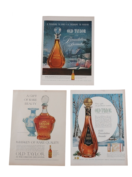 Old Taylor Kentucky Straight Bourbon Whiskey Adverts 1950s Advertising Prints 3x 36cm x 26cm