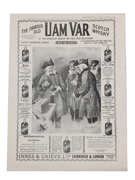 Uam Var Whisky Advert 1899 Advertising Print 30cm x 40cm