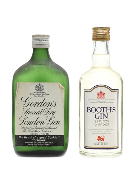 Booth's & Gordon's Gin Bottled 1970s 2 x 37.5cl / 40%