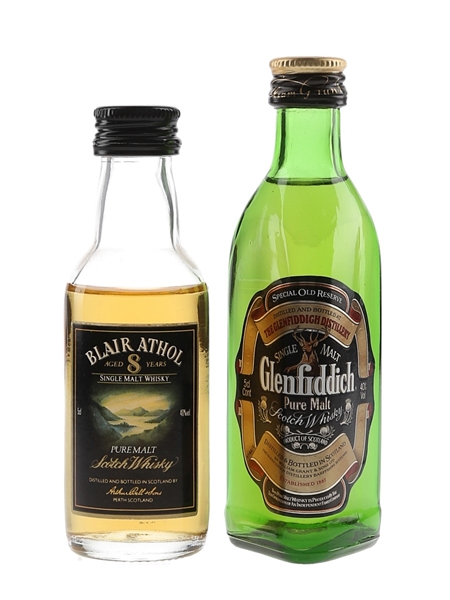 Blair Athol 8 Year Old & Glenfiddich Pure Malt Bottled 1980s-1990s 2 x 5cl / 40%