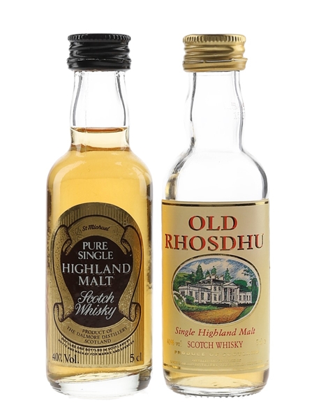 St Michael Highland Malt & Old Rhosdhu Bottled 1980s-1990s 2 x 5cl / 40%